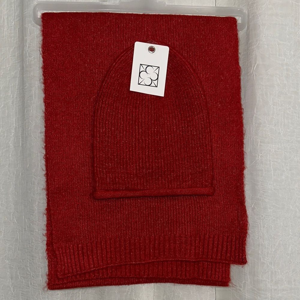 Pretty Persuasions OS Heather Deep Red Soft Cozy Knit Scarf Beanie Hat Gift Set